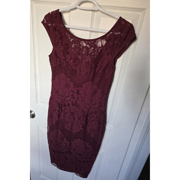 Red Lace Bodycon Pencil Sleeveless Midi Dress - Womens Size S - Picture 3 of 7